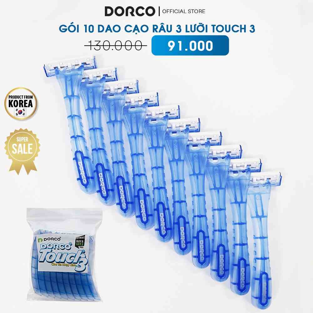 [Mã BMLTB35 giảm đến 35K đơn 99K] Gói 10 Dao Dạo Râu 3 Lưỡi DORCO TOUCH 3