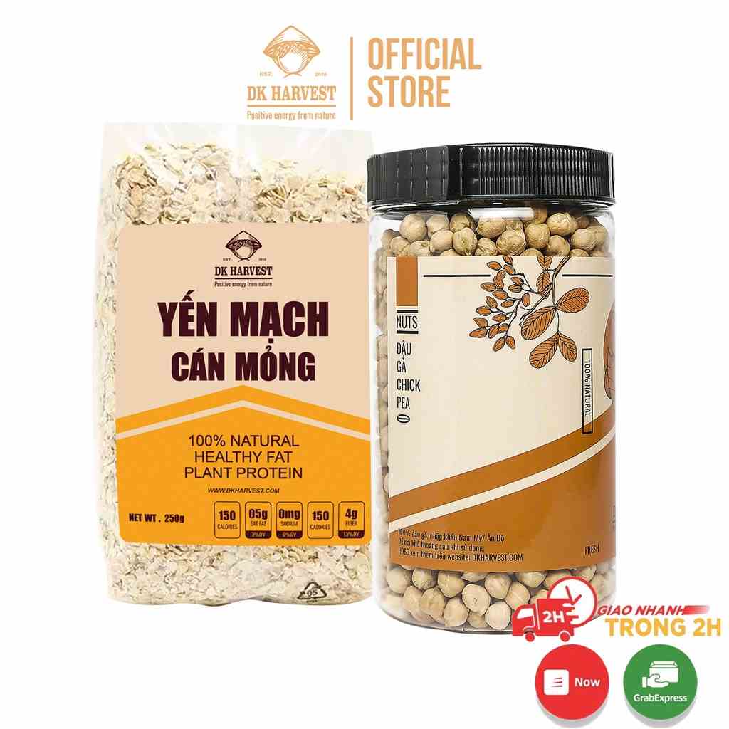 COMBO TIẾT KIỆM - 1 Hũ Hạt Đậu Gà Chickpeas DK HARVEST 700g & 1 Túi Yến Mạch Cán Dẹt Nguyên Chất DK Harvest 500g