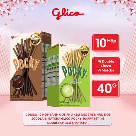 Combo 10 hộp Bánh que phủ kem mix 2 vị nhân đôi socola & matcha Glico Pocky  Happy Set J (5 Double Choco 5 Matcha)