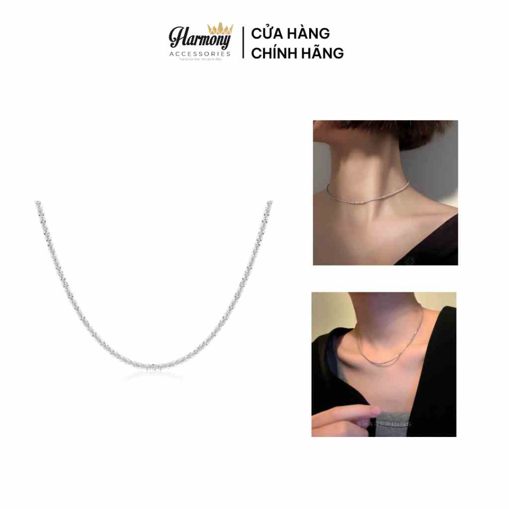 Dây chuyền chocker bạc 925 nữ sợi trơn xù lấp lánh Sparkling Choker độc đáo, xinh xẻo | HARMONY ACCESSORIES VC32