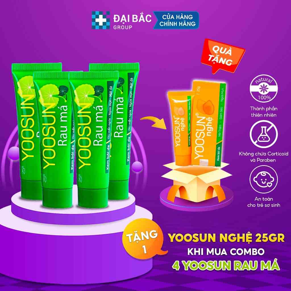 [MUA 4 TẶNG nghệ]Combo 4 tuýp kem dịu mẩn ngứa, ngừa mụn, mát da YOOSUN Rau má 25gr/tuýp-Tặng một phần quà bất kỳ