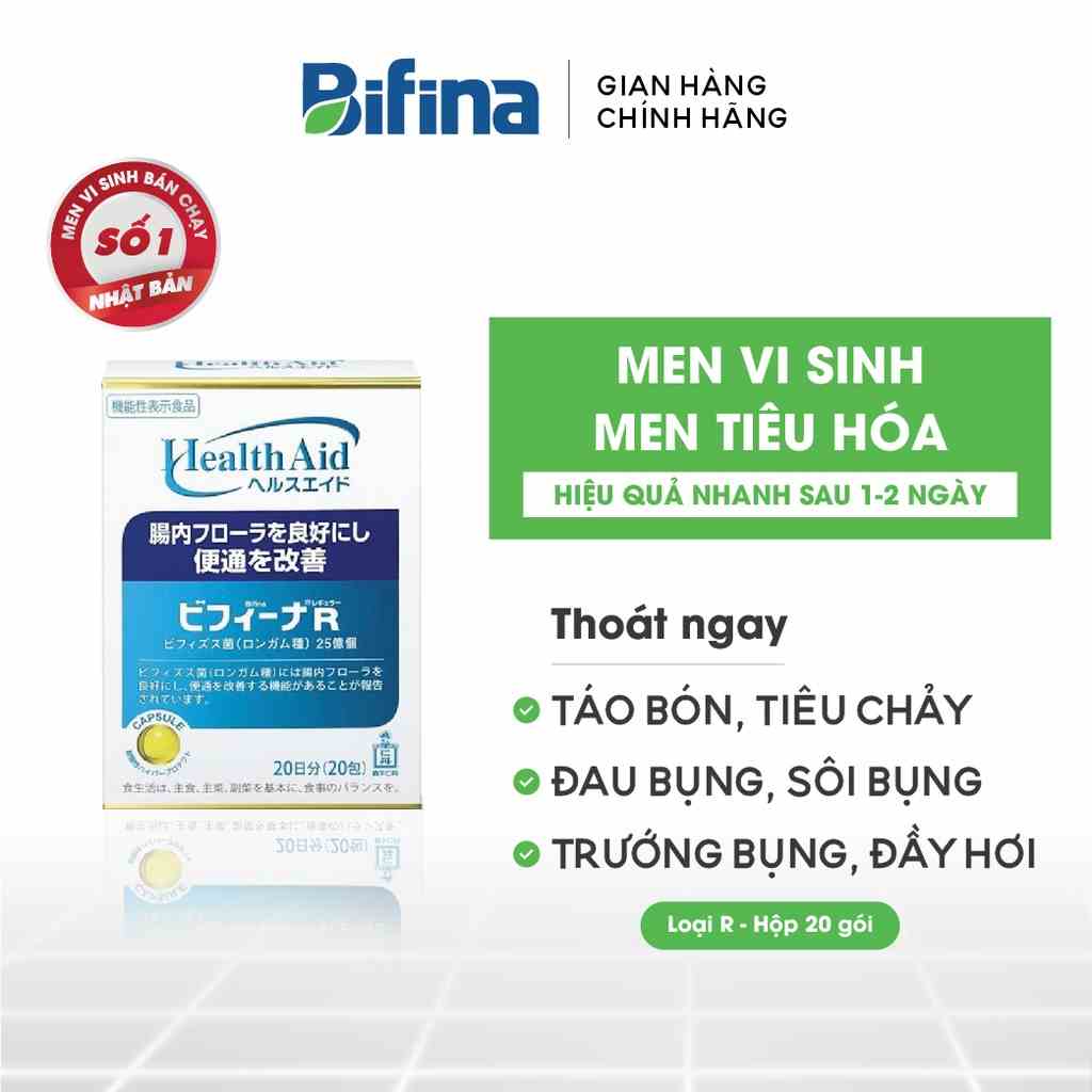 Men vi sinh Bifina Nhật Bản - Loại R 20 gói - Giảm chướng bụng,đầy hơi, ăn uống khó tiêu