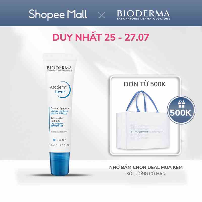 Dưỡng môi khô nứt nẻ, tổn thương Bioderma Atoderm Lips Baume - 15ml