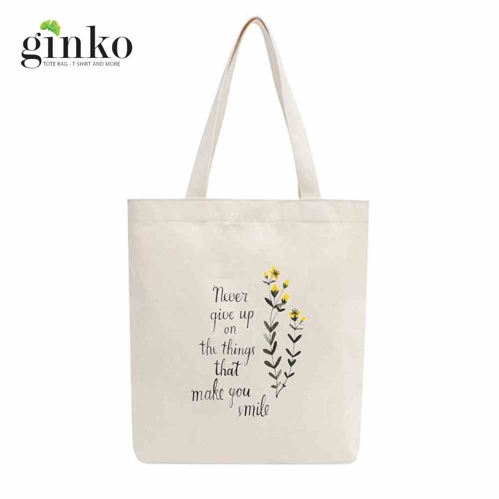 [Mã BMLTA35 giảm đến 35K đơn 99K] Túi Vải Tote GINKO Kiểu Basic dây kéo In Hình Never Give Up G128