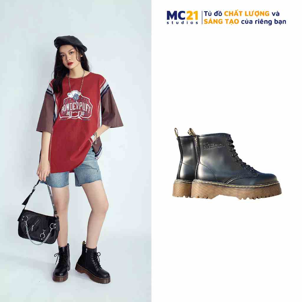 Giày boots da cổ cao MINION CLOTHING đế 5cm phong cách Ulzzang Streetwear Hàn Quốc G2602