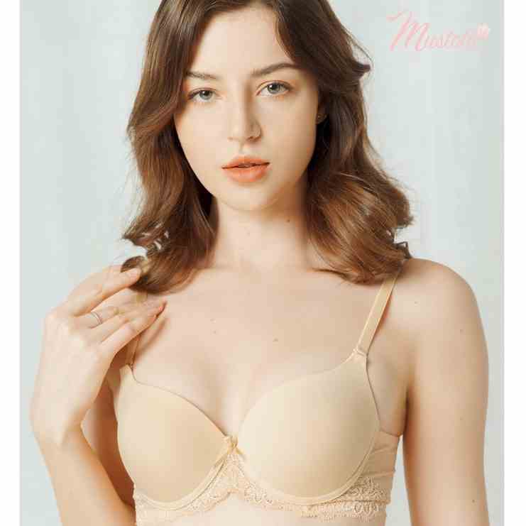 Áo Lót Nữ Siêu Nâng Ngực Mút Dày 5cm Trơn Phối Ren Bra Lily (Mustoto MA16)