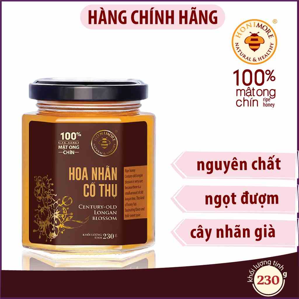 [Mã BMLT35 giảm đến 35K đơn 99K] Mật ong nguyên chất Honimore Hoa Nhãn Cổ Thụ 230g - 100% mật ong rừng, mật ong cao cấp