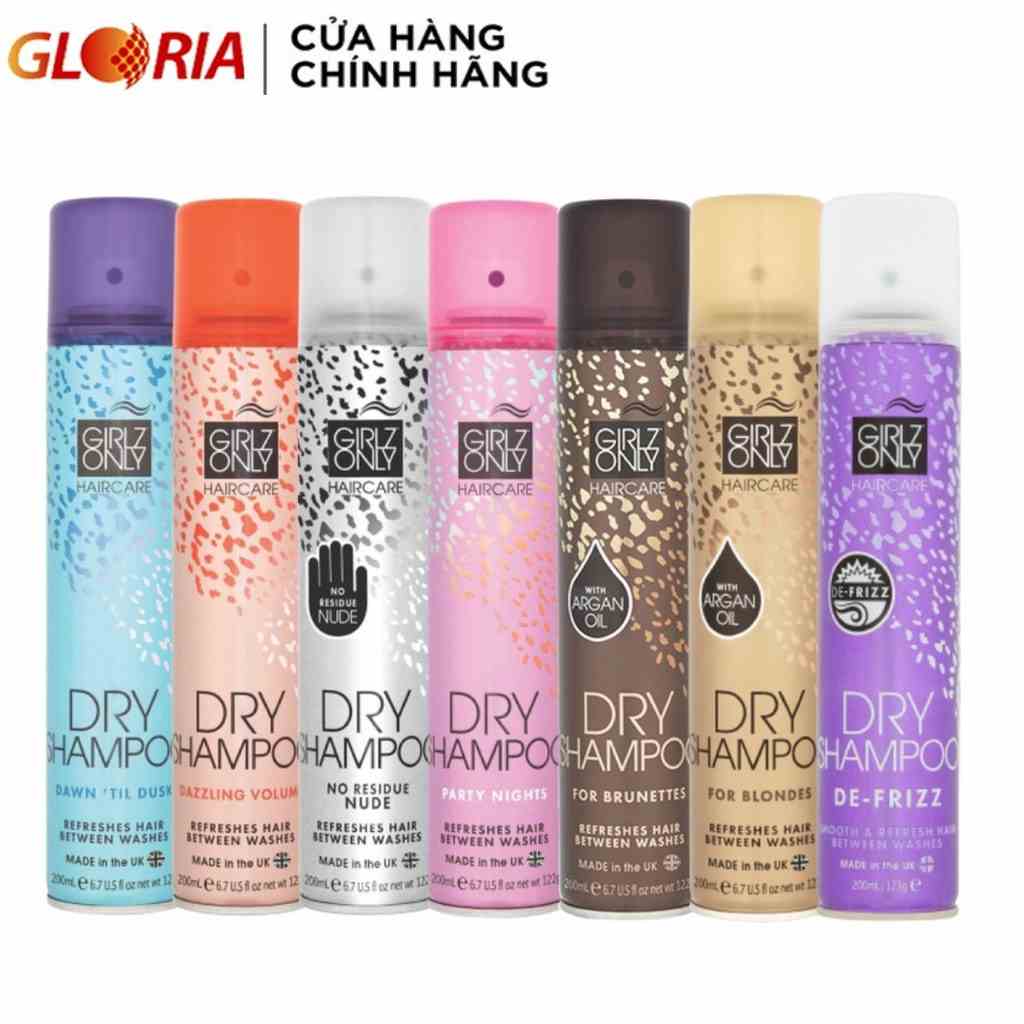 Dầu Gội Khô Girlz Only Party Nights / Dawn Til Dusk / Dazzling Volume / For Brunettes / No Residue Nude 200ml