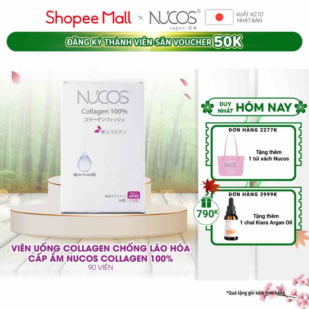 Viên uống collagen chống lão hóa cấp ẩm Nucos Collagen 100% 90 viên