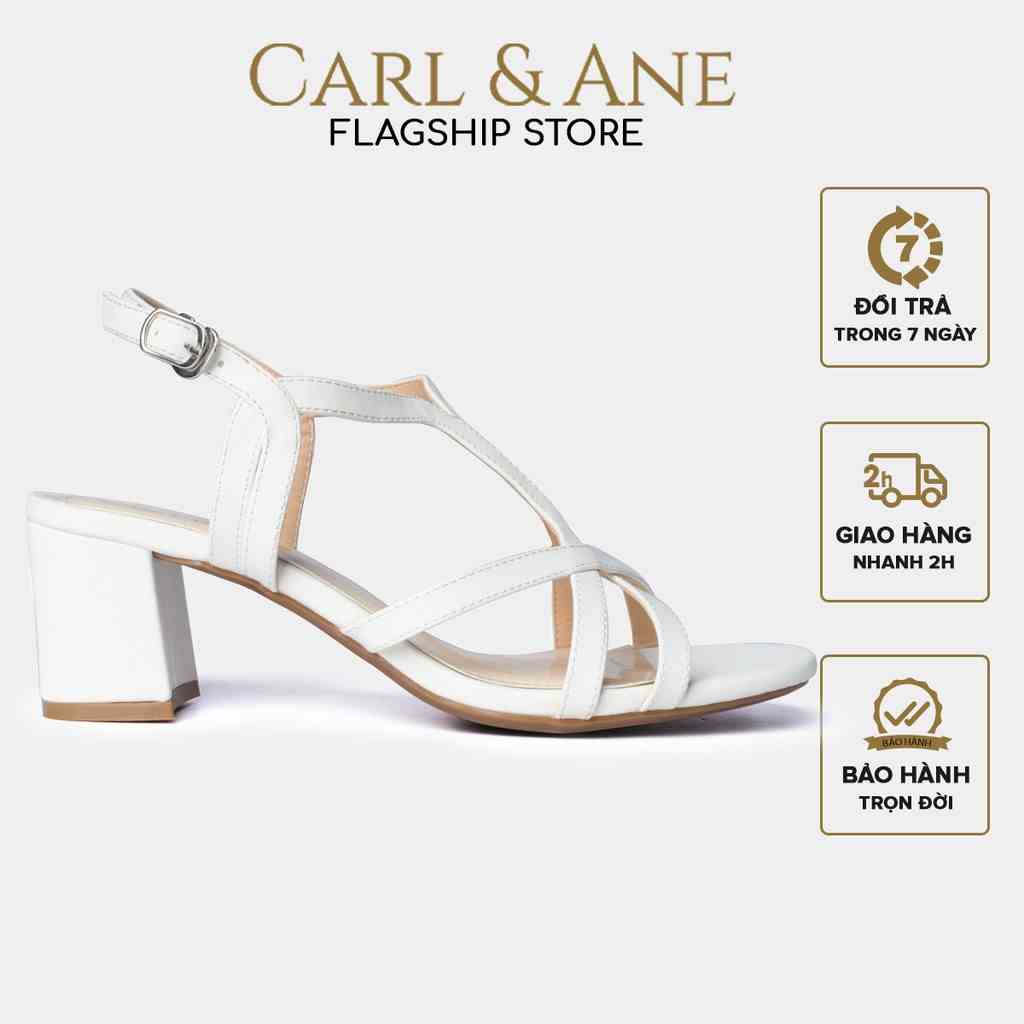 [Mã BMLTA35 giảm đến 35K đơn 99K] Carl & Ane - Giày sandal phối dây nữ mũi vuông gót cao 5cm màu trắng _ CS002