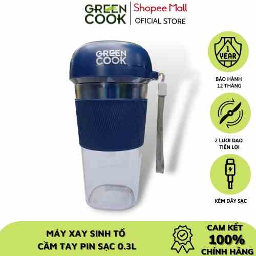 [Mã BMLTB35 giảm đến 35K đơn 99K] Máy xay sinh tố cầm tay pin sạc Green Cook GCJ02 35W 300ml xay được đá