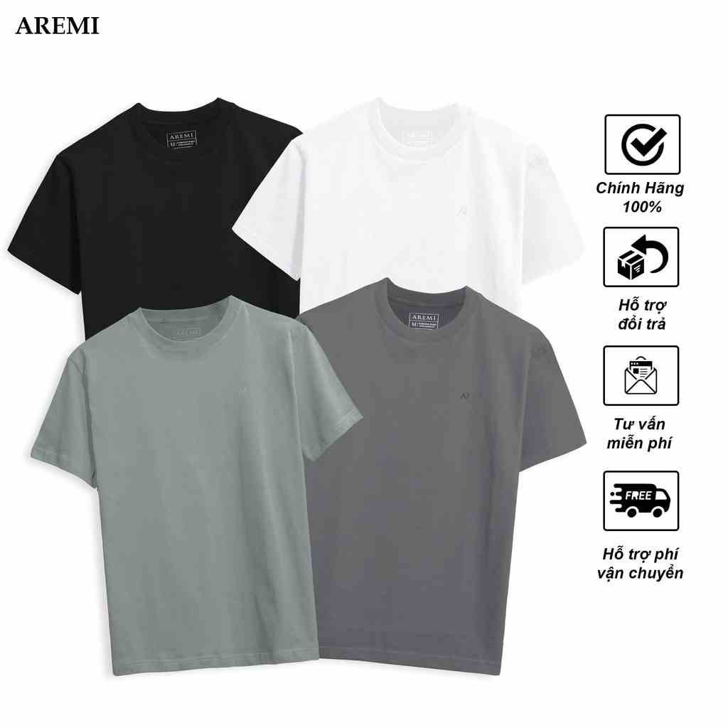 Áo thun nam cổ tròn, T-SHIRT trơn AREMI, chất liệu cotton 2 chiều, form chuẩn phong cách đơn giản