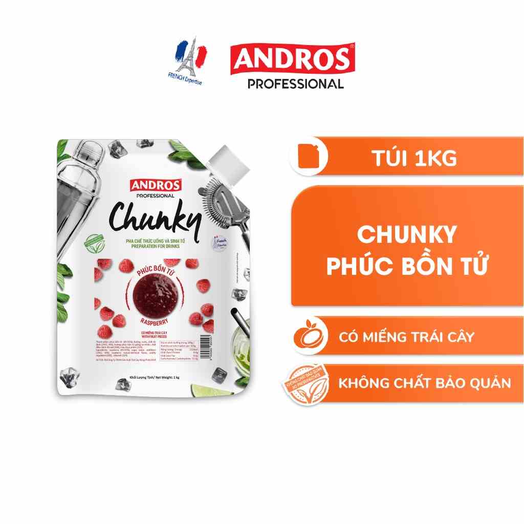 Mứt Trái Cây Pha Chế Phúc Bồn Tử - Có miếng trái cây thật - ANDROS CHUNKY - 1kg