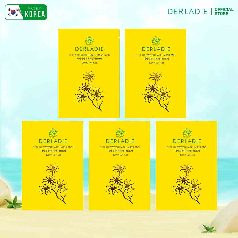 Combo 5 mặt nạ Derladie Witch Hazel Mask Pack giảm mụn, dưỡng sáng da 30ml x5