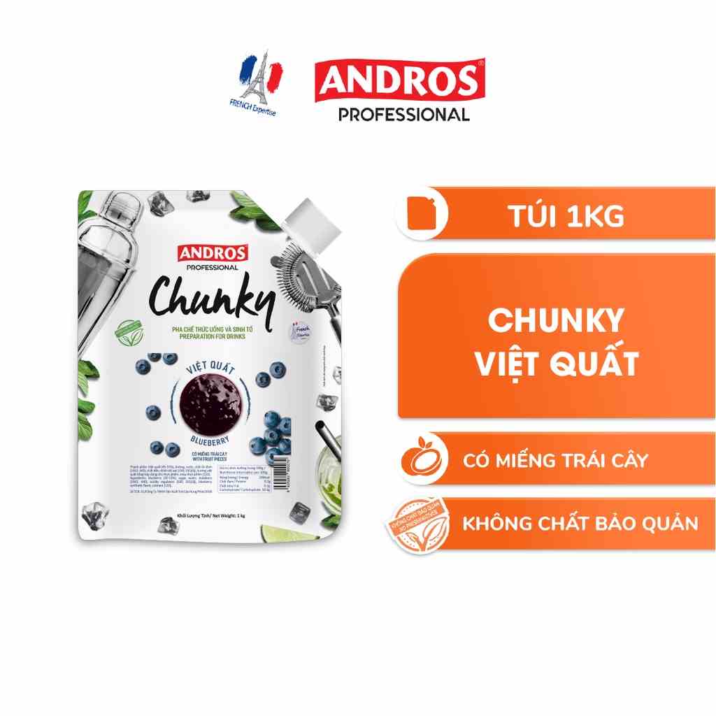 Mứt Trái Cây Pha Chế Việt Quất - Có miếng trái cây thật - ANDROS CHUNKY - 1kg