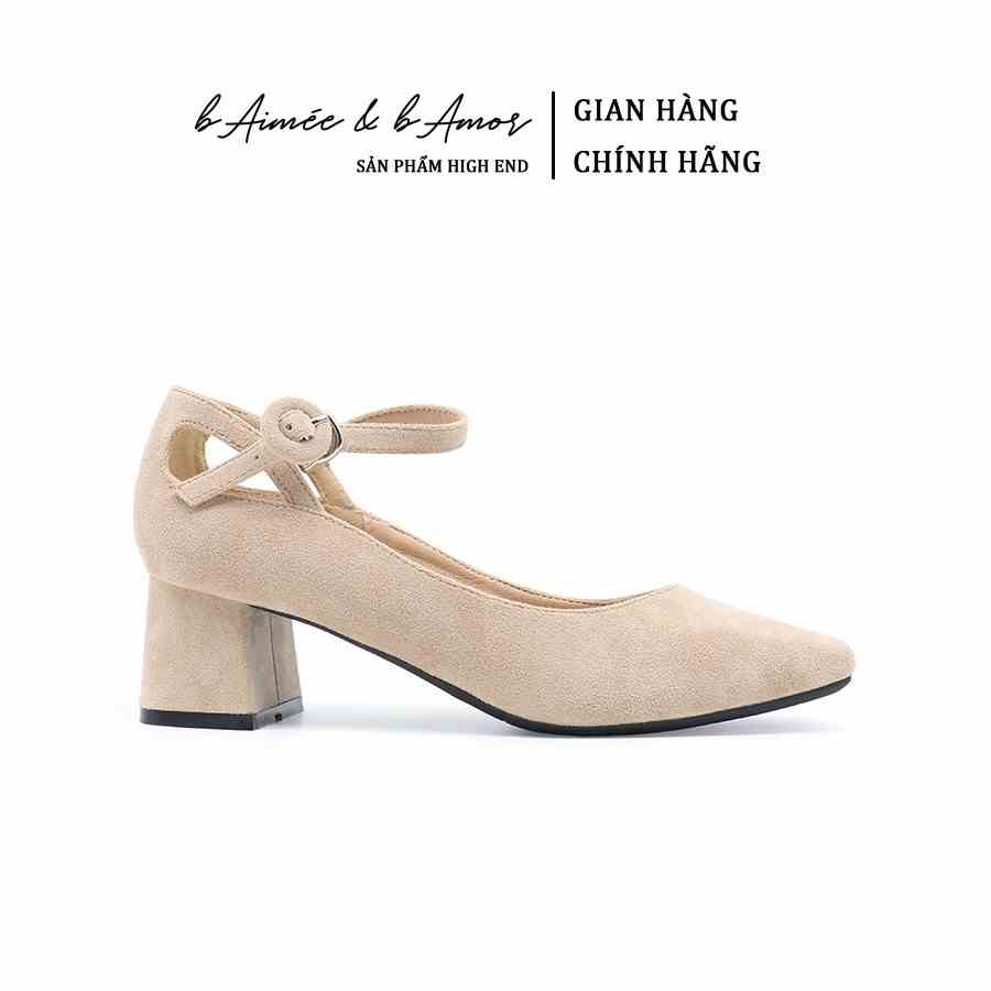 Giày Cao Gót Nữ bAimée & bAmor Da Lộn Quai Cài Đế Vuông Cao 5cm Công Sở Thời Trang Chính Hãng Đẹp Cao Cấp - MS0010