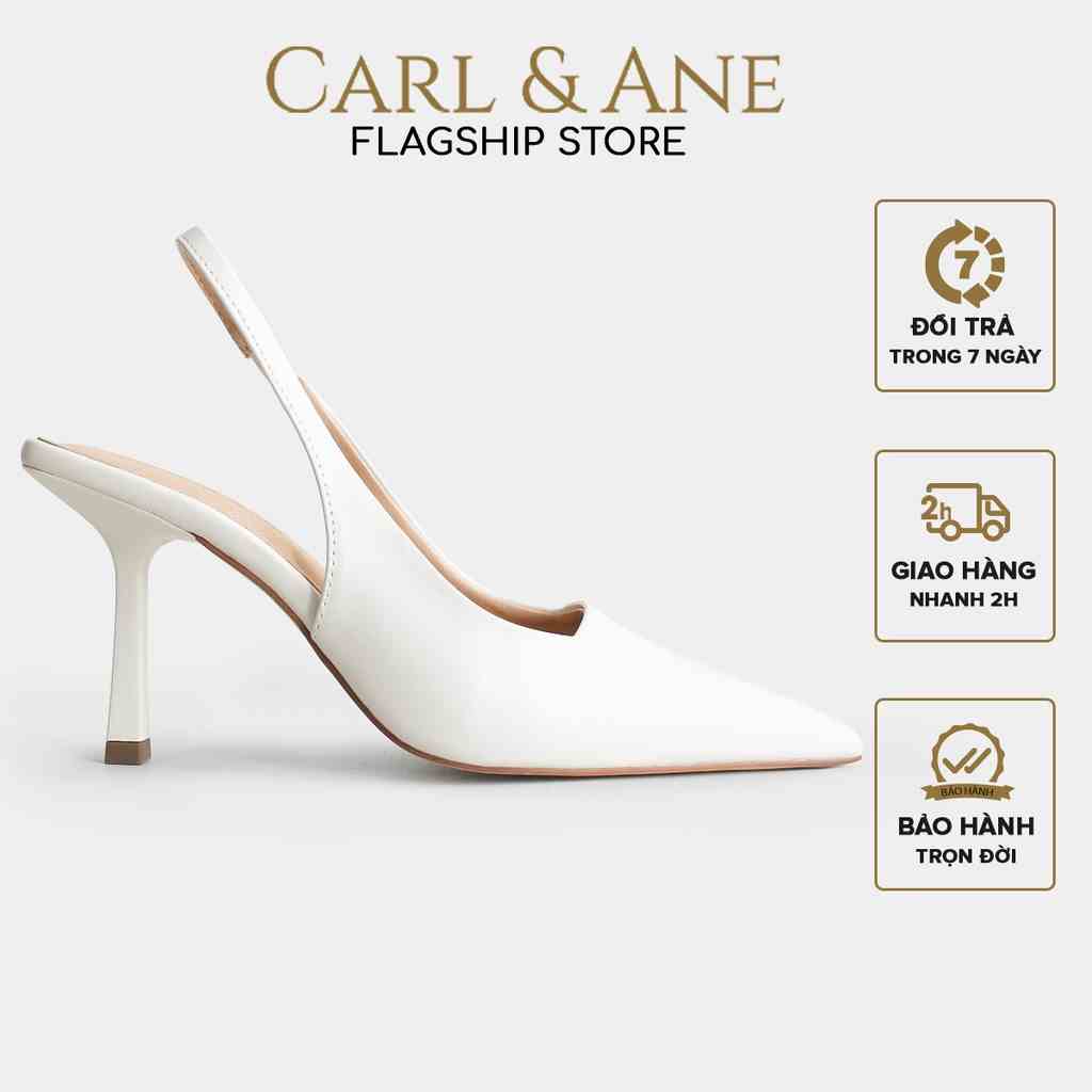 Carl & Ane - Giày cao gót dáng Slingback mũi nhọn thanh lịch cao 8cm màu trắng - EH041