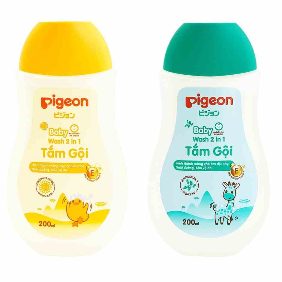 Sữa tắm gội dịu nhẹ Pigeon 200ml 2in1 Hoa hướng dương / Jojoba / Hoa anh đào Sakura