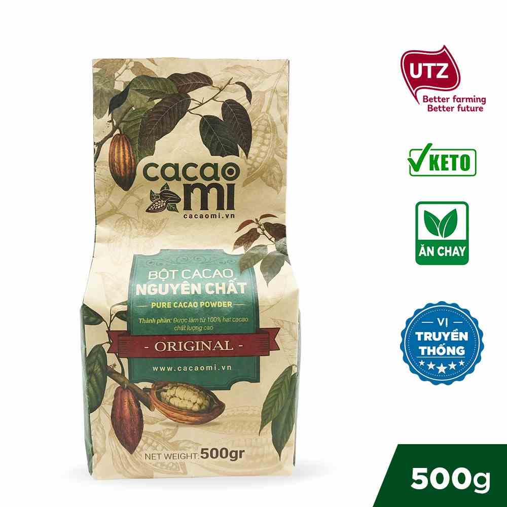 Bột cacao 100% nguyên chất không đường vị truyền thống CACAOMI Original - Chuẩn UTZ xuất khẩu 500g