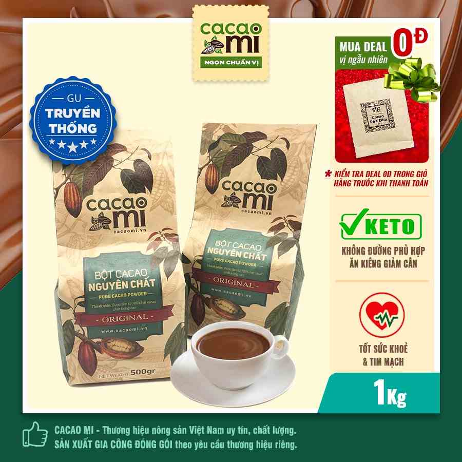 [Mã BMLTA35 giảm đến 35K đơn 99K] Bột cacao nguyên chất 100% không đường vị truyền thống CacaoMi Original - 1kg