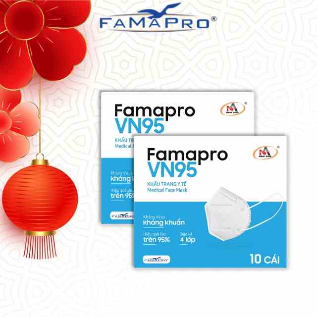 [HỘP10 CÁI MÀU TRẮNG] COMBO 2 HỘP Khẩu trang y tế kháng khuẩn 4 lớp Famapro VN95