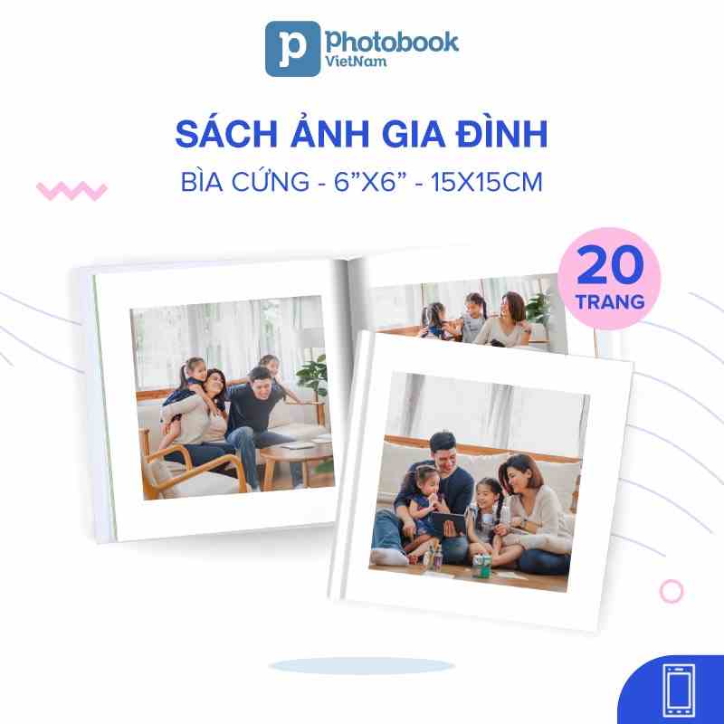 [Toàn Quốc] [E-voucher] In sách ảnh gia đình bìa cứng 20 trang 6” x 6” (15 x 15cm) - Thiết kế trên app Photobook