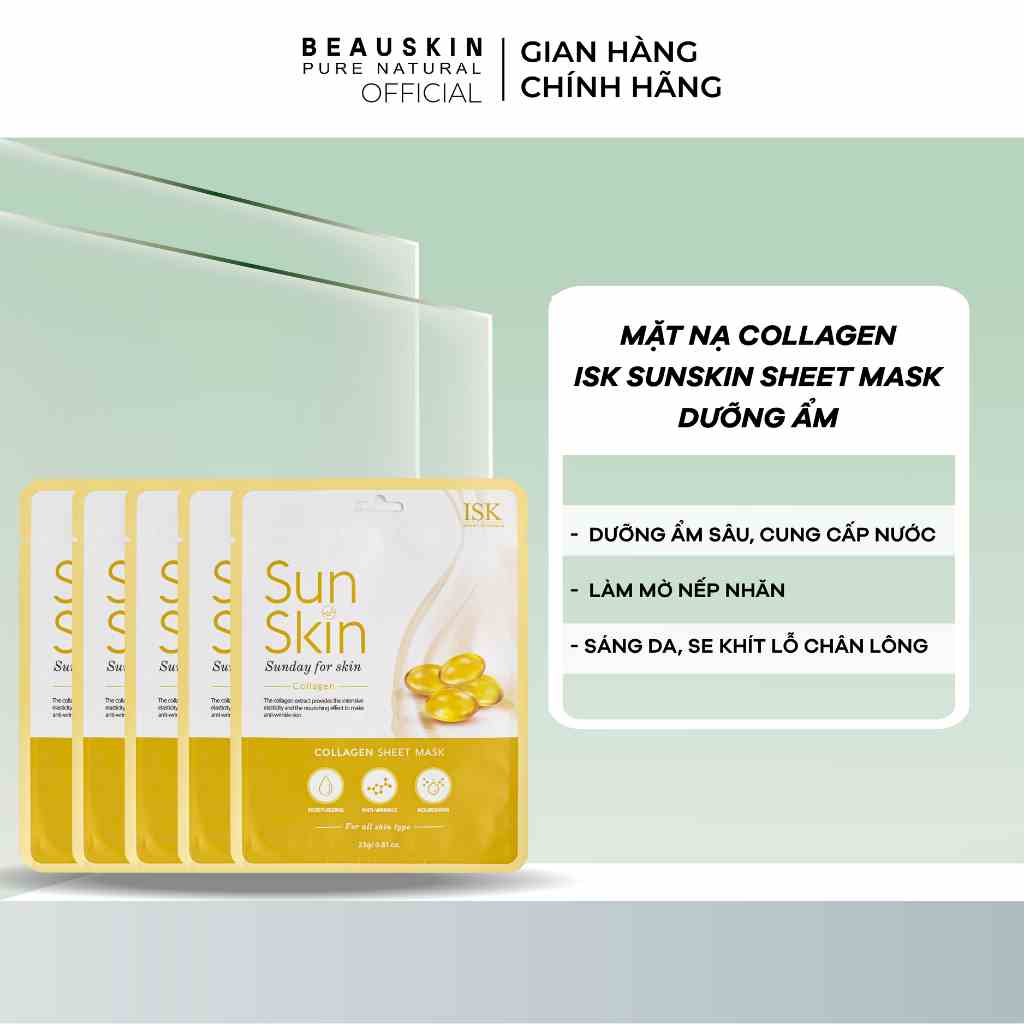 Combo 10 Mặt Nạ Giấy Hàn Quốc ISK SunSkin Collagen Sheet Mask Dưỡng Ẩm, Sáng Da Hiệu Quả