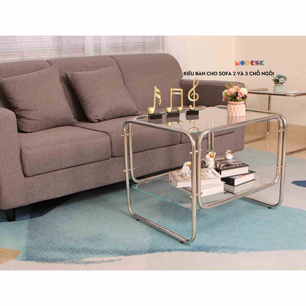 Bàn Sofa trang trí MODESK Table Glass Sofa 2 Inox 304 Kính Cường Lực [phòng khách - quán cafe]