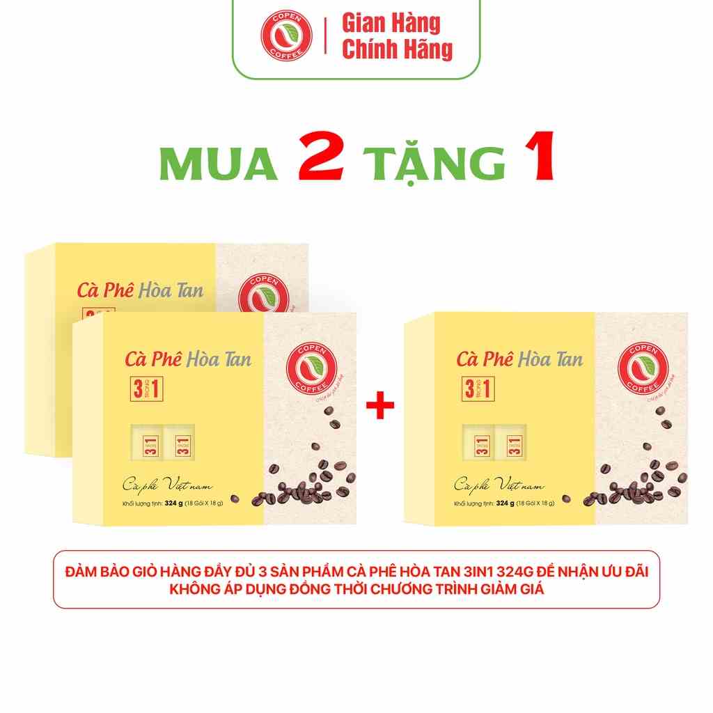 [Mã BMLTA35 giảm đến 35K đơn 99K] Hộp Cà phê hòa tan Copen Coffee - Cà phê sữa 3 trong 1 Hộp 324g (18 gói/hộp)