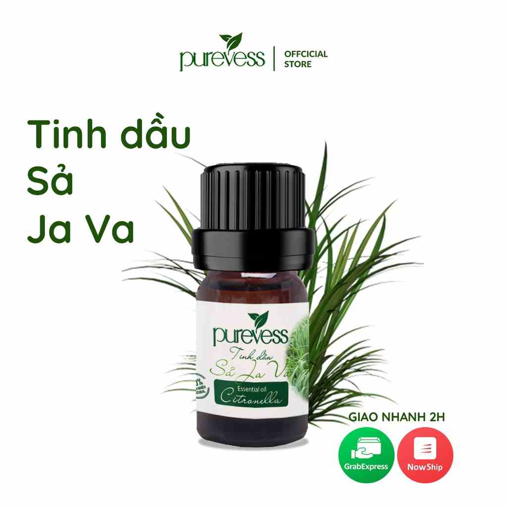 Tinh dầu Sả Java Purevess, tinh dầu thiên nhiên nguyên chất, giúp thư giãn và đuổi muỗi 5ml