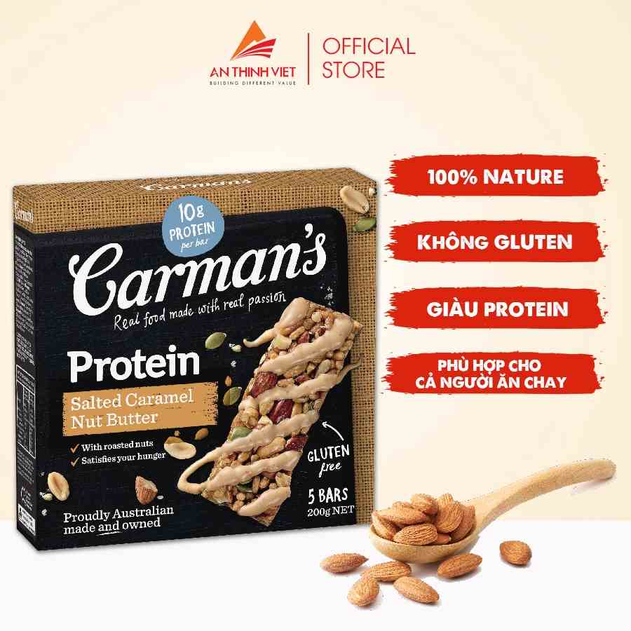 Thanh Giàu Đạm Carmans Protein Bar Salted Caramel Nut Butter - Vị Caramel Muối, Bơ Hạt - 200g