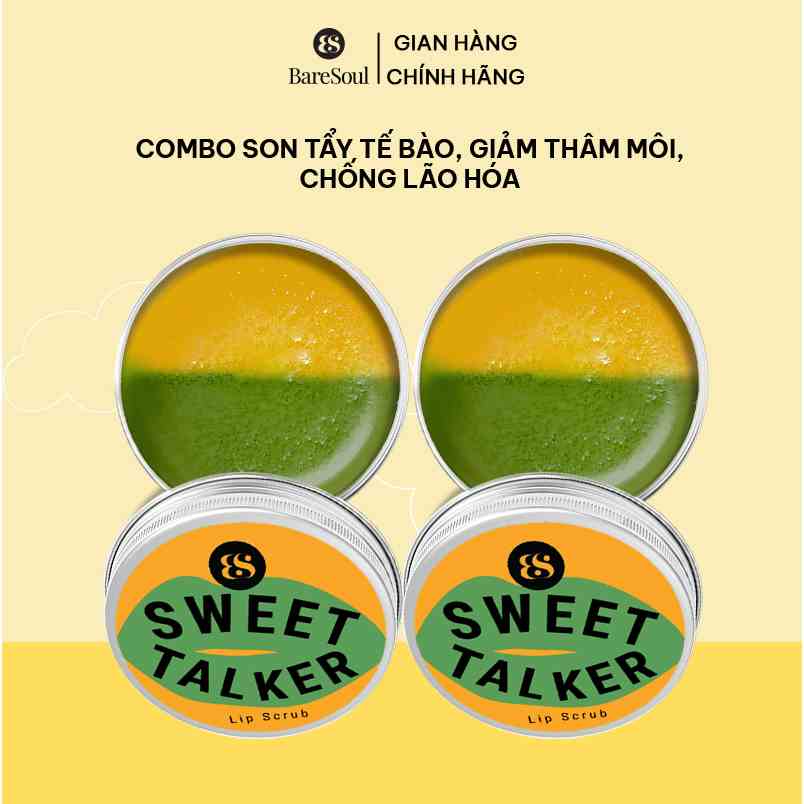 Combo 2 Son tẩy tế bào chết môi giúp dưỡng môi, giảm thâm môi, chống lão hóa BareSoul Sweet Talker Lip Scrub 20gx22