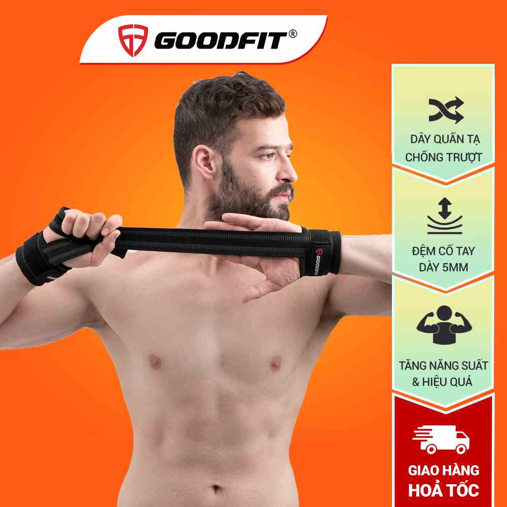 Dây kéo lưng tập gym Lifting Straps kết hợp quấn cổ tay GoodFit GF731LS dây kéo hỗ trợ Deadlift, kéo tạ, lên xà