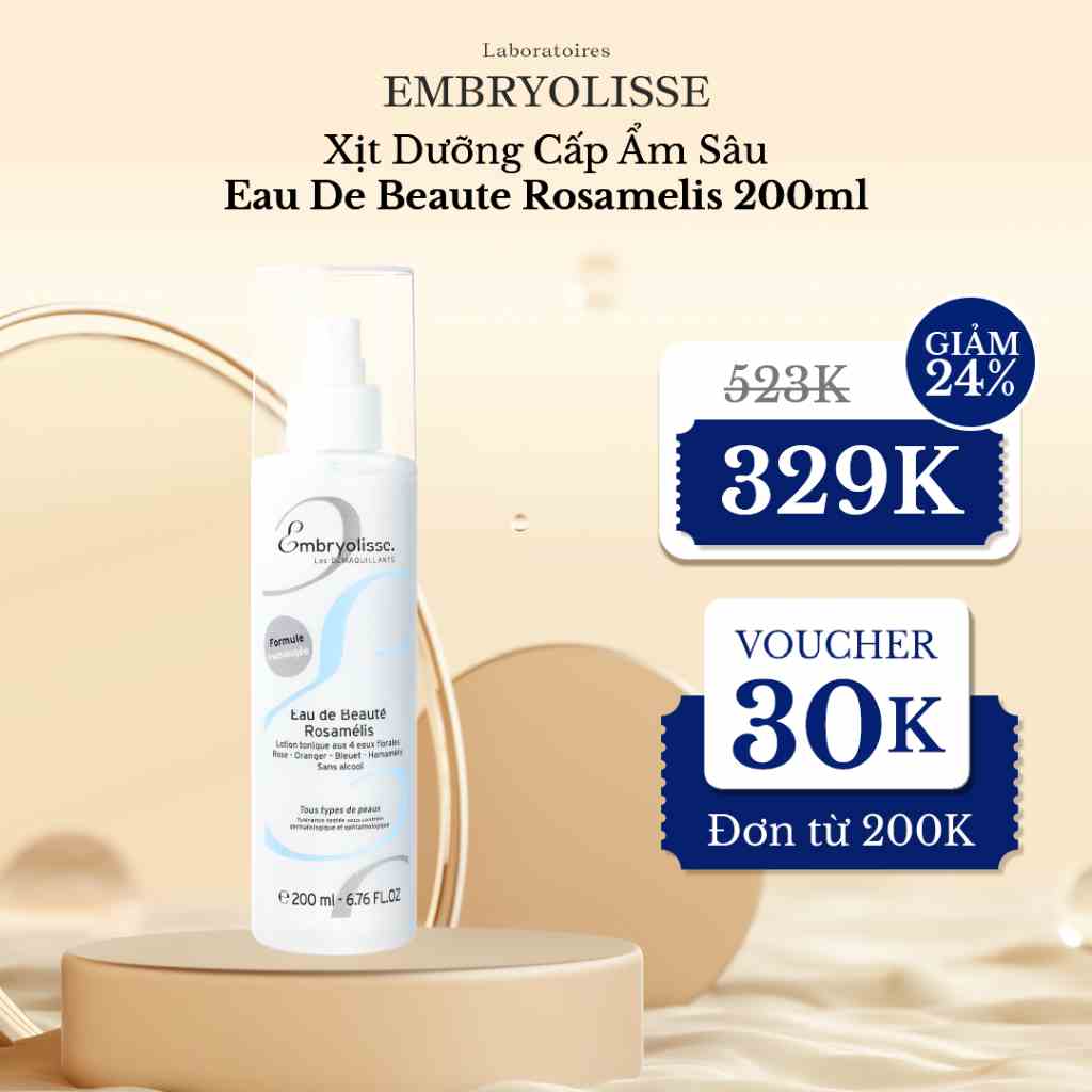 Xịt Dưỡng Cấp Ẩm Sâu Embryolisse Eau De Beaute Rosamelis 200ml