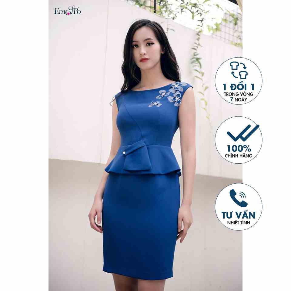 Đầm ôm Peplum, in hoa 3D Emspo DS2687 (Xanh Coban, Đỏ)