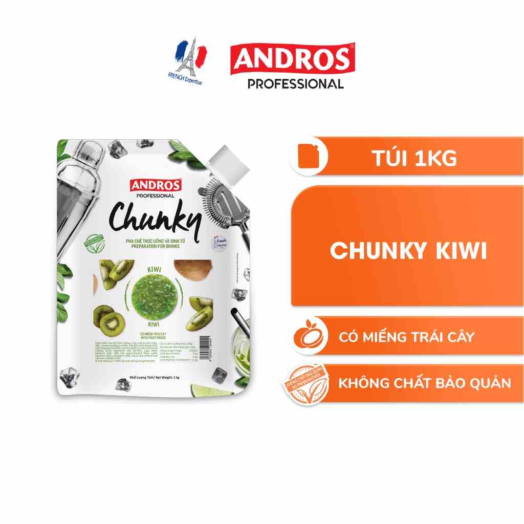 Mứt Trái Cây Pha Chế Kiwi - Có miếng trái cây thật - ANDROS CHUNKY - 1kg