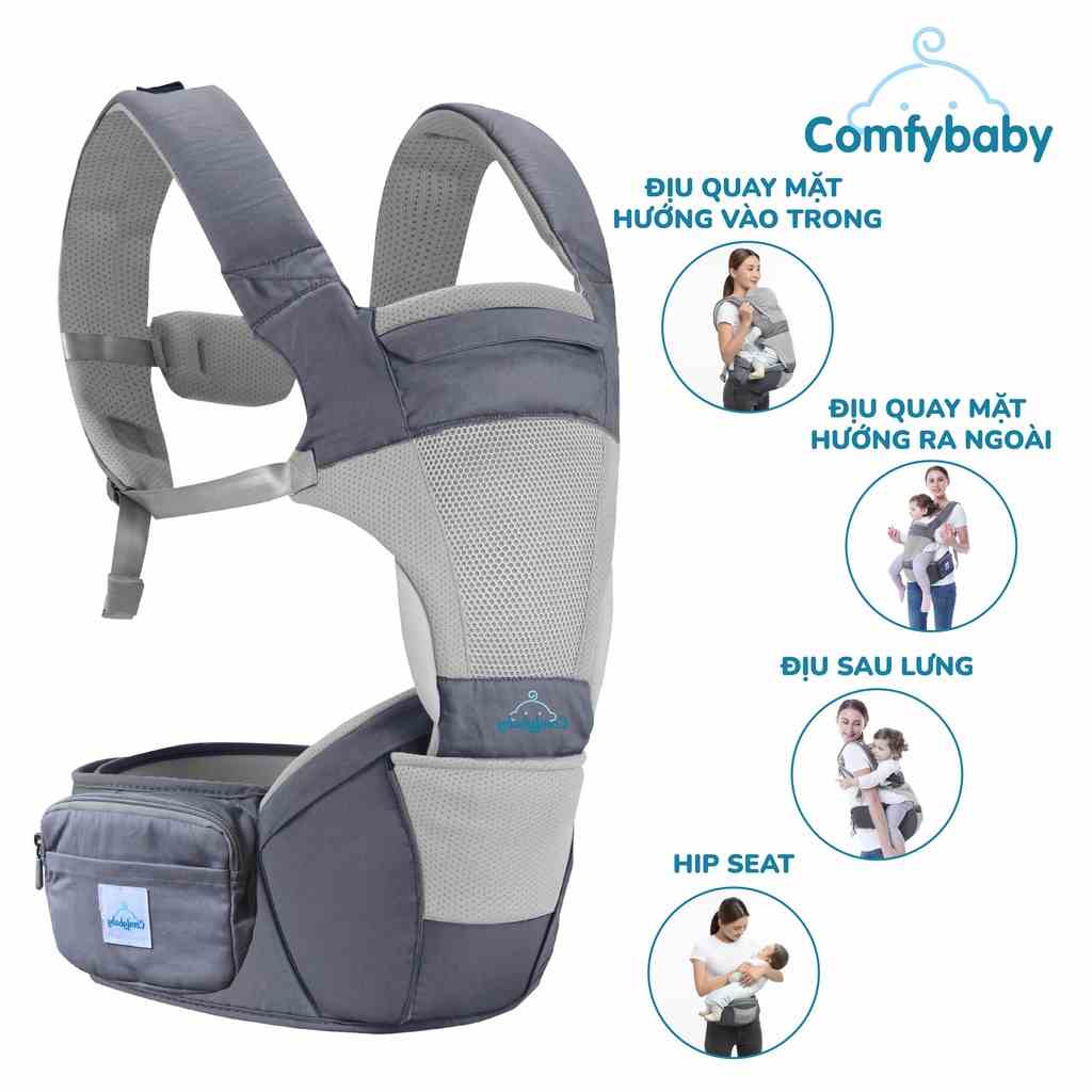 Địu ngồi trẻ em 4 tư thế siêu mềm công nghệ Air Mesh thoáng khí Comfybaby CF818