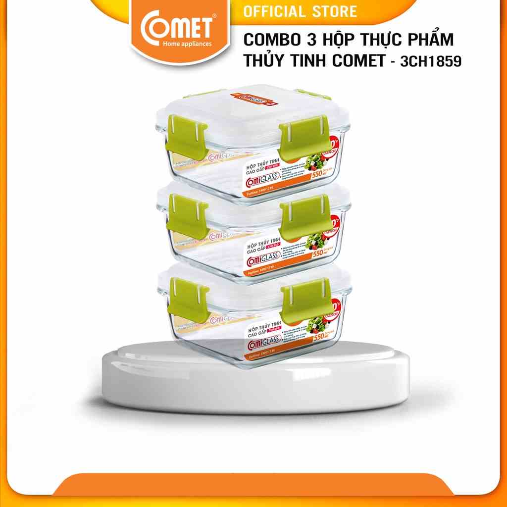 [LIFEMC11M2ADP -12% đơn 250K] Combo 3 hộp thực phẩm thuỷ tinh Comet CH1859 - 550ml