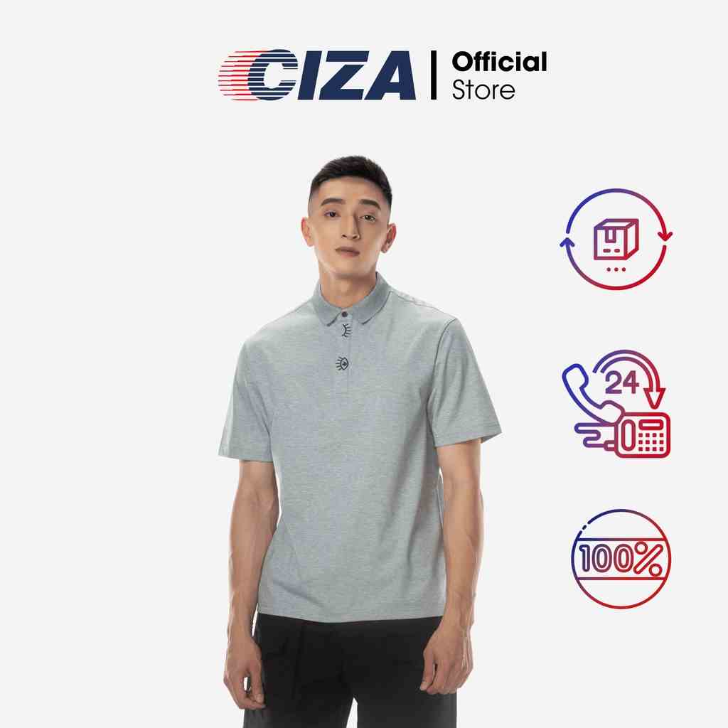 Áo polo ngắn cộc tay nam CIZA thêu hình vải cotton thanh lịch size S M L XL màu xám APNR26