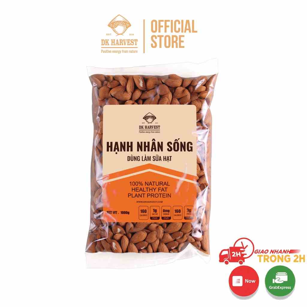 Hạt Hạnh Nhân Sống DK Harvest - Nhập khẩu Từ Mỹ - Túi 500g - dùng làm sữa, làm bánh, tác dụng giảm cân, ăn kiêng