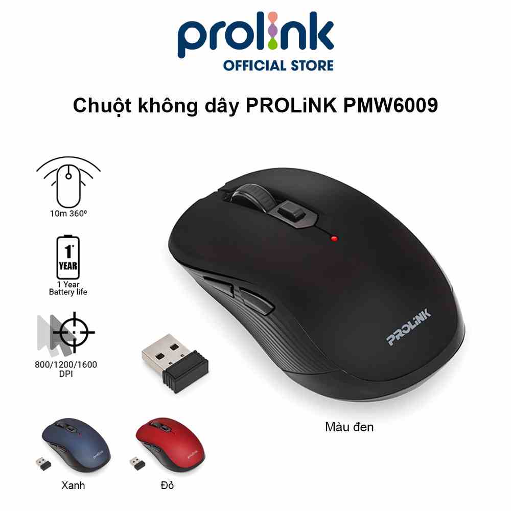 Chuột không dây PROLiNK PMW6009 độ nhạy cao, tiết kiệm pin dành cho PC, Macbook, Laptop