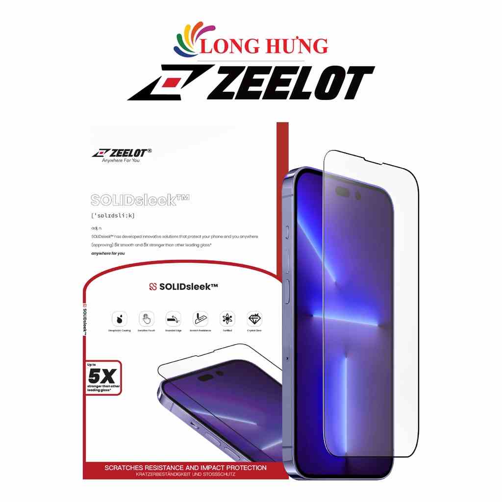 Dán màn hình cường lực Full viền chống vân tay Zeelot iP 14 Pro Max/14 Pro/14 Plus/14/13/12/11 - Hàng chính hãng