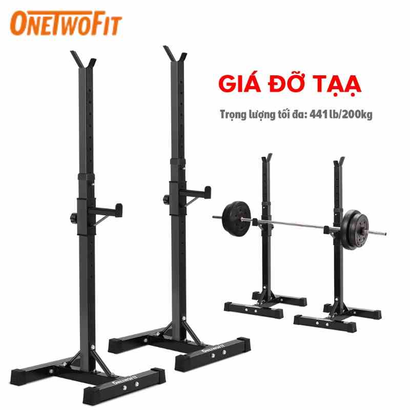 OneTwoFit Giá tập tạ có thể điều chỉnh hộ gia đình ngồi xổm đơn giản Giá đỡ cây tạ đỡ Squat Giá đỡ ngồi xổm OT262