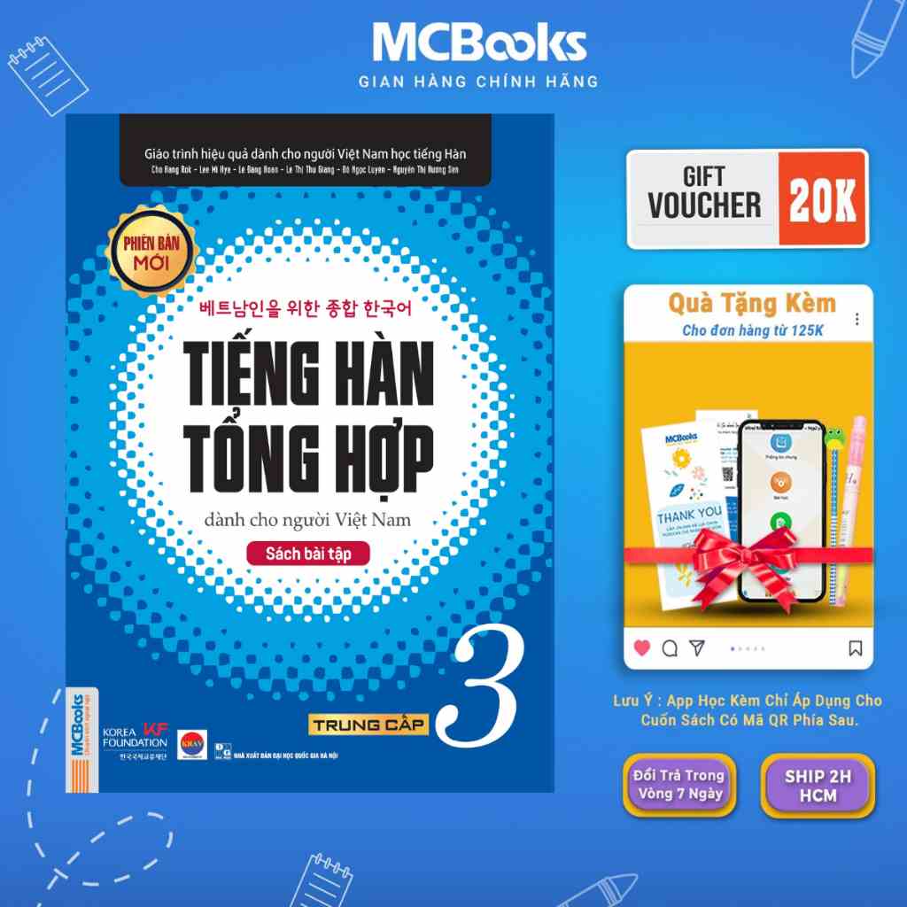 Sách - Bài tập Tiếng Hàn tổng hợp trung cấp 3 - Luyện càng nhiều nhớ càng lâu Mcbooks