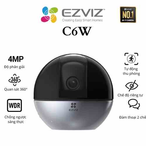 [Mã ELCL7 giảm 7% đơn 300K] Camera wifi đa năng Ezviz C6W (4MP) 2K Quay quét 360 độ - Hàng Chính Hãng