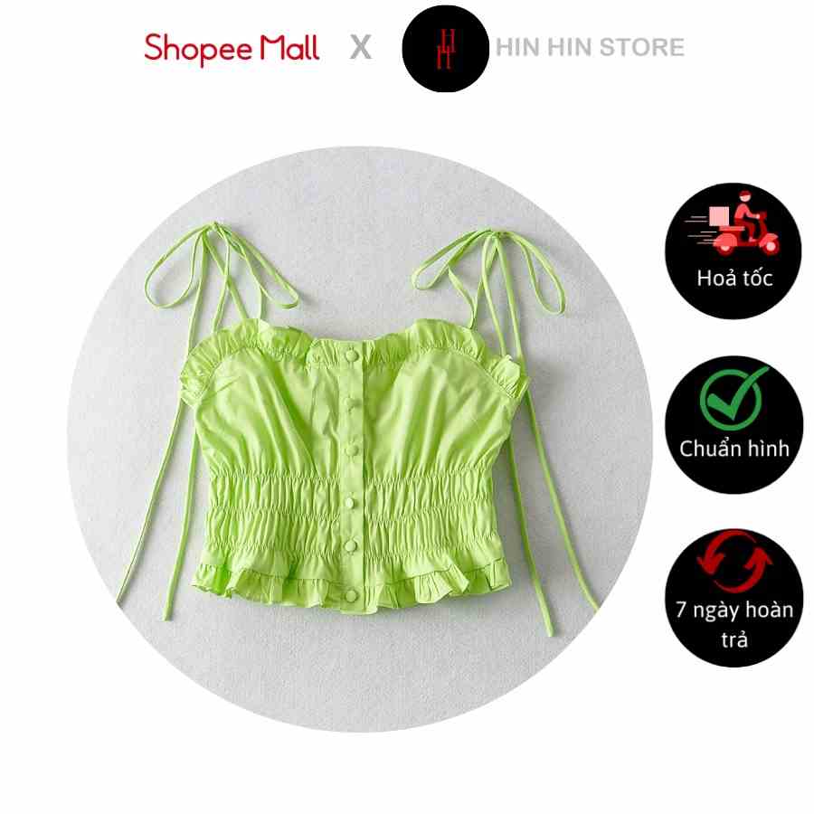 Áo croptop hai dây nút cài màu xanh neon cài nút HAC134 Hỉn Hỉn Store