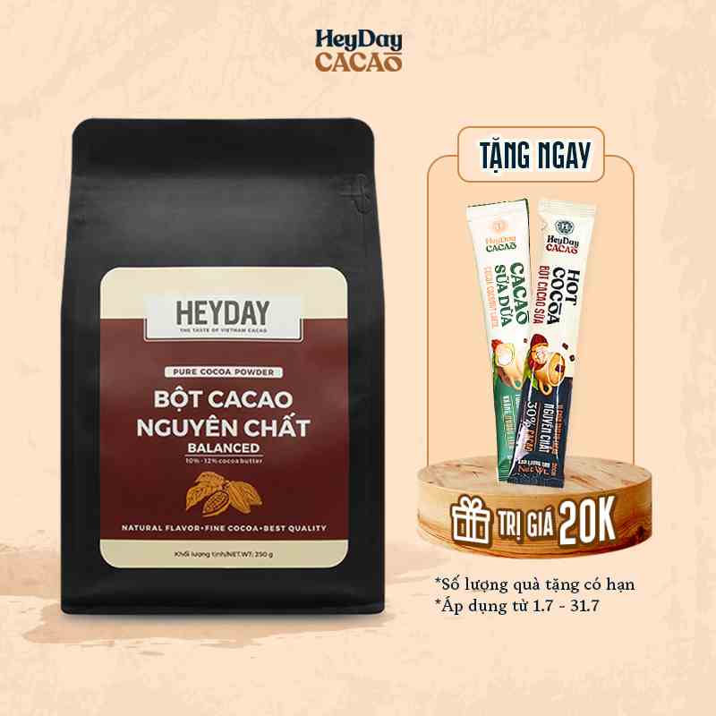 Túi 250g Bột cacao nguyên chất 100% Heyday - Dòng Balanced phổ thông - Chuẩn UTZ Quốc Tế