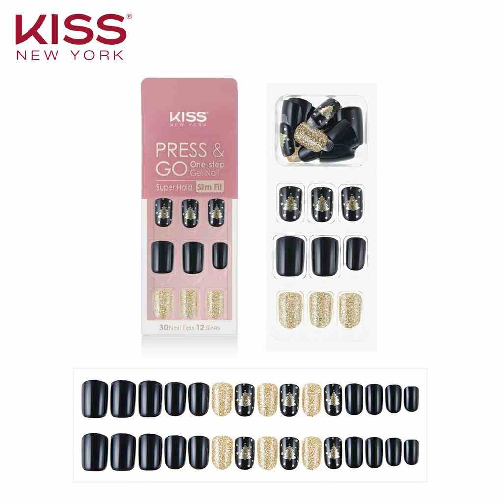 Bộ 30 Móng Tay Gel Tự Dán Press & Go Kiss New York Nail Box - Black golden tree (KPNS25K)