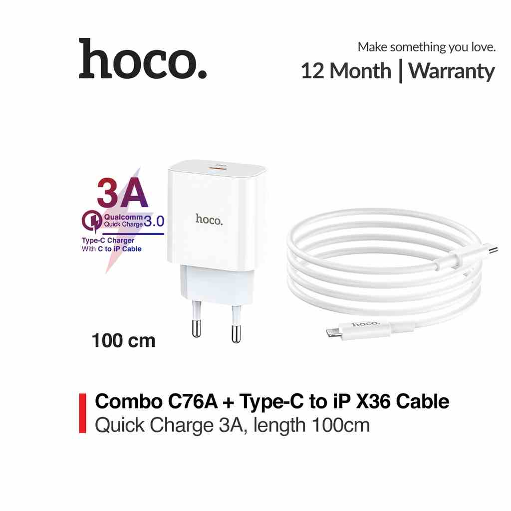 Bộ Sạc Nhanh Siêu Tốc C76A.plus- PD 20W đầu vào TypeC Cho Iphone, Ipad - Hoco C76A