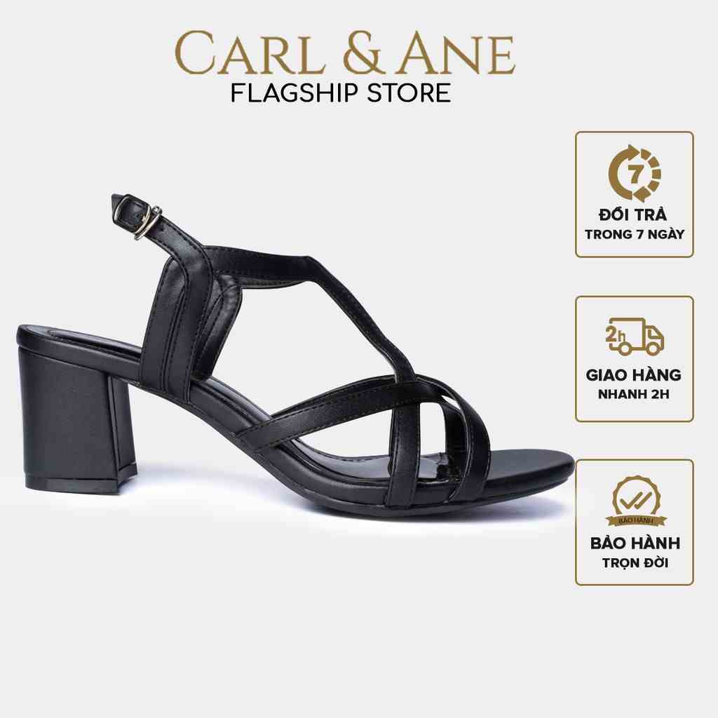 [Mã BMLTB35 giảm đến 35K đơn 99K] Carl & Ane - Giày sandal phối dây nữ mũi vuông gót cao 5cm màu đen _ CS002